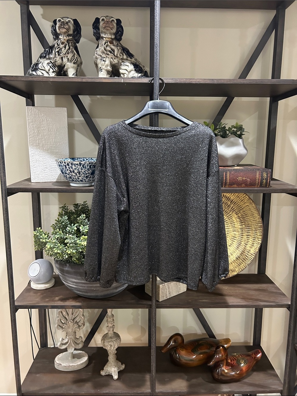 Zara Trafaluc Metallic Black Shimmer Top medium
